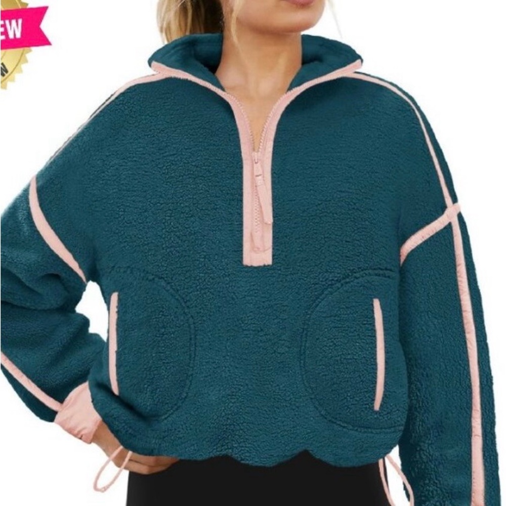 FP Movement by Free People Teal and Pink Teddy Jacket